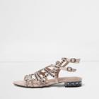 River Island Womens Blush Embellished Cage Wide Fit Sandals