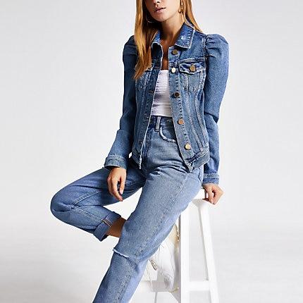 River Island Womens Puff Shoulder Denim Jacket