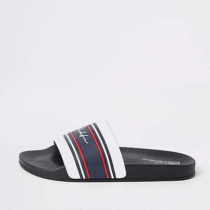 River Island Mens White Prolific Stripe Sliders