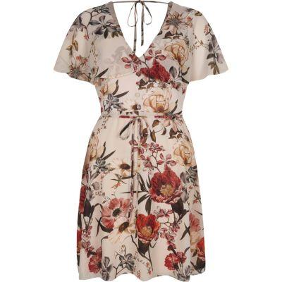 River Island Womens Floral Print Cape Tea Dress