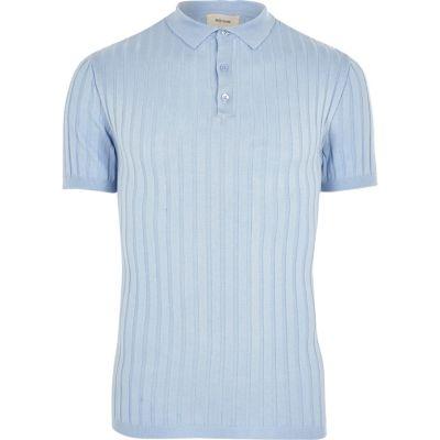 River Island Mens Muscle Fit Ribbed Knit Polo Shirt