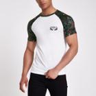 River Island Mens White 'mcmlx' Muscle Fit Raglan T-shirt
