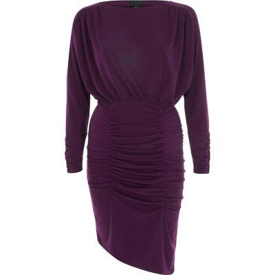 River Island Womens Ruched Asymmetric Hem Midi Dress