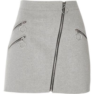 River Island Womens Ring Pull Zip Pocket A Line Mini Skirt