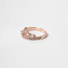 River Island Womens Rose Gold Tone Rhinestone Crown Ring