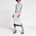River Island Womens Midi Satin Lace Trim Jumper Dress