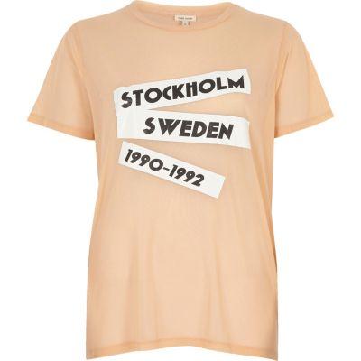 River Island Womens Pink Mesh Print T-shirt