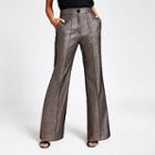 River Island Womens Gold Metallic High Rise Flare Trousers