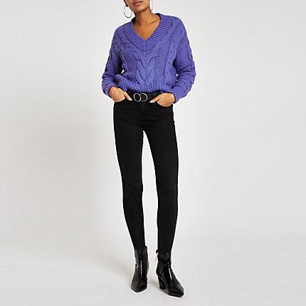 River Island Womens Cable Knit V Neck Jumper
