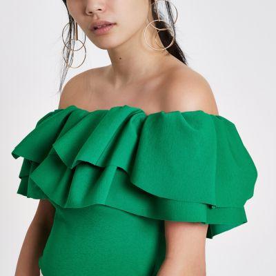 River Island Womens Frill Bardot Fitted Crop Top
