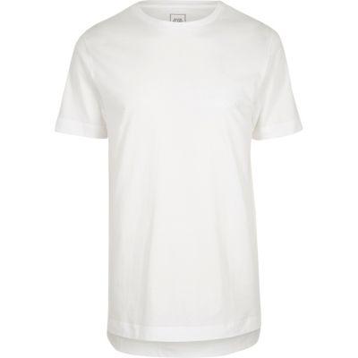 River Island Mens White Crew Neck Stepped Hem Longline T-shirt