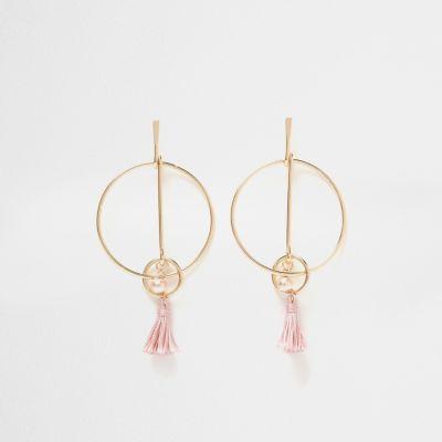 River Island Womens Gold Tone Link Hoop Tassel Earrings