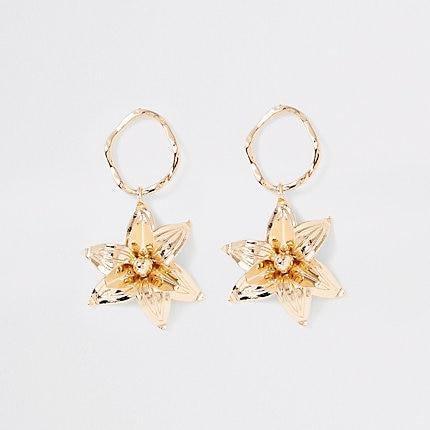 River Island Womens Gold Color Flower Drop Earrings