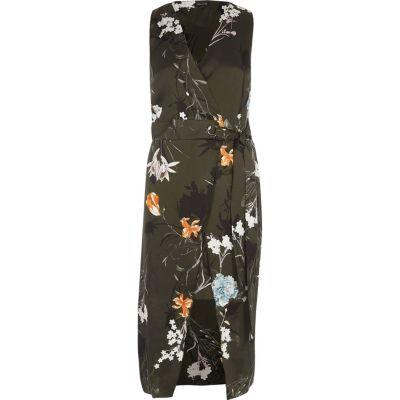 River Island Womens Floral Tie Waist Wrap Midi Dress