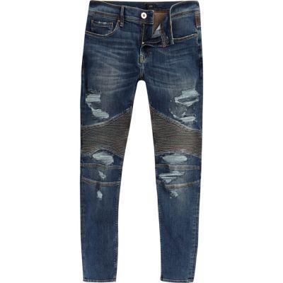 River Island Mens Danny Biker Ripped Super Skinny Jeans
