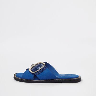 River Island Womens Croc Gold Tone Buckle Mules