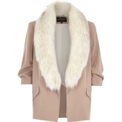 River Island Womens Blazer With Faux Fur Collar