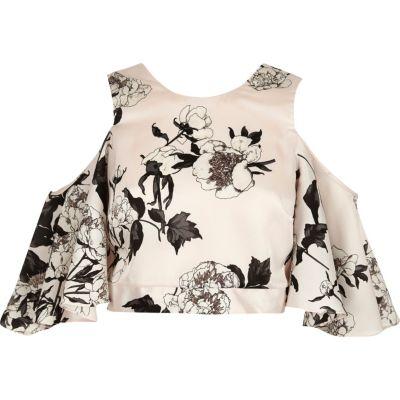 River Island Womens Petite Blush Cold Shoulder Top