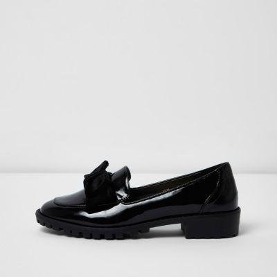 River Island Womens Patent Bow Front Chunky Loafers