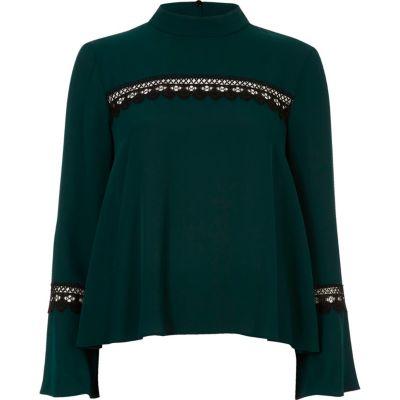 River Island Womens Bell Sleeve Top With Lace Detail