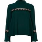 River Island Womens Bell Sleeve Top With Lace Detail