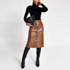 River Island Womens Faux Leather Snake Print Midi Skirt