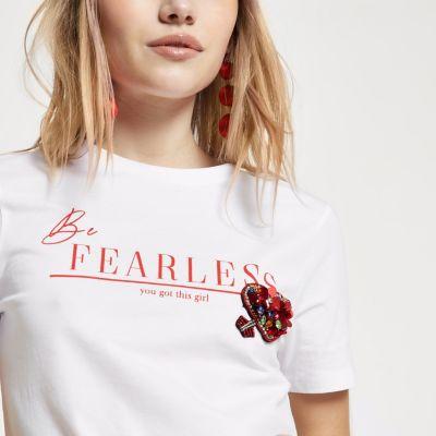 River Island Womens Petite 'be Fearless' Brooch T-shirt