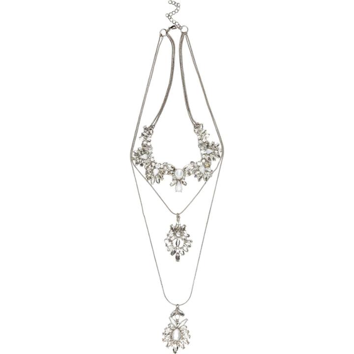 River Island Womens Silver Tone Rhinestone Triple Strand Necklace