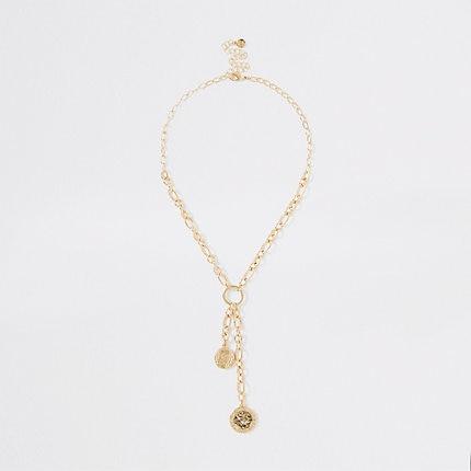 River Island Womens Gold Color Chain Coin Necklace