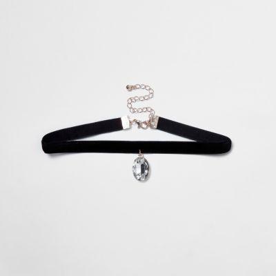 River Island Womens Velvet Jewel Pendant Choker Necklace