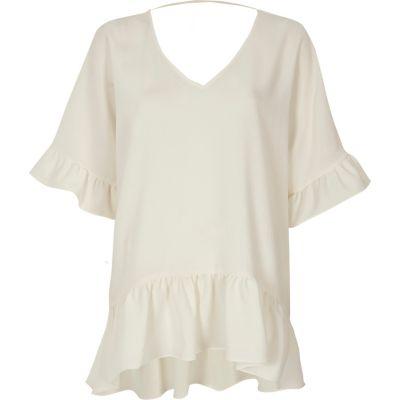 River Island Womens Frill Sleeve V Neck Peplum Hem Top