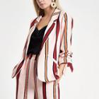 River Island Womens Petite Striped Ruched Sleeve Blazer