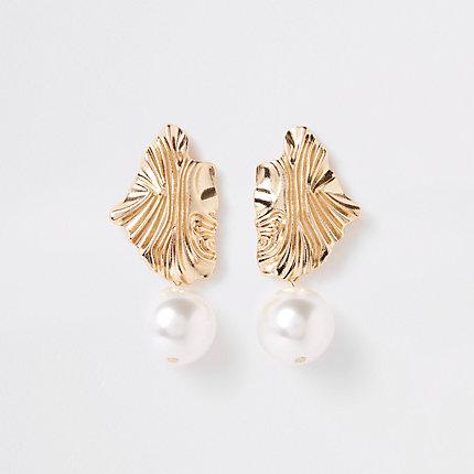 River Island Womens Gold Pearl Drop Earrings