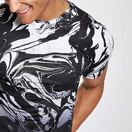River Island Mens Marble Print Slim Fit T-shirt