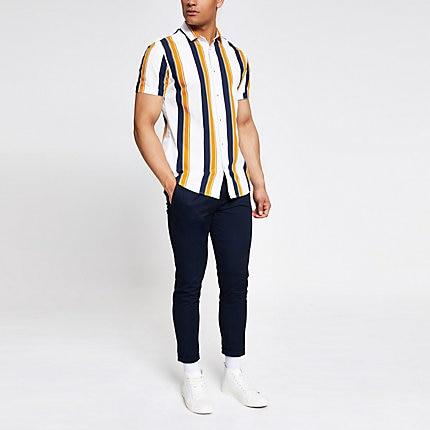 River Island Mens White Stripe Slim Fit Poplin Shirt