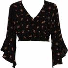 River Island Womens Ditsy Floral Wrap Frill Sleeve Crop Top