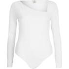 River Island Womens White Rib Asymmetric Long Sleeve Bodysuit