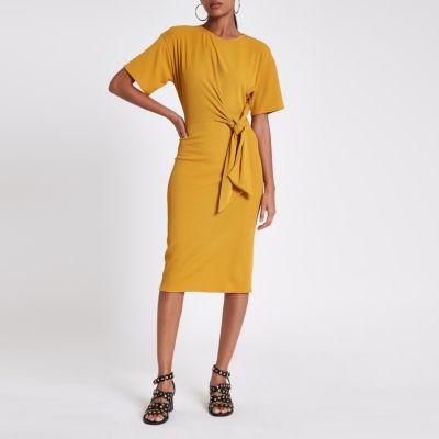 River Island Womens Rib Tie Front Midi Dress