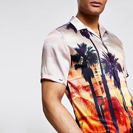 River Island Mens Palm Print Shirt