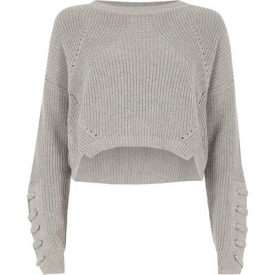 River Island Womens Lace-up Eyelet Sleeve Cropped Jumper