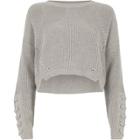 River Island Womens Lace-up Eyelet Sleeve Cropped Jumper