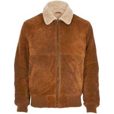 River Island Mensbrown Bellfield Suede Fleece Collar Jacket