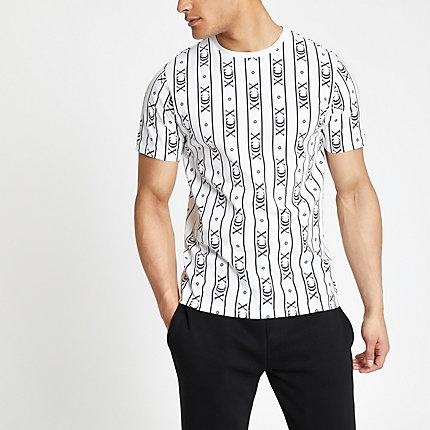 River Island Mens White 'xcx' Stripe Slim Fit T-shirt