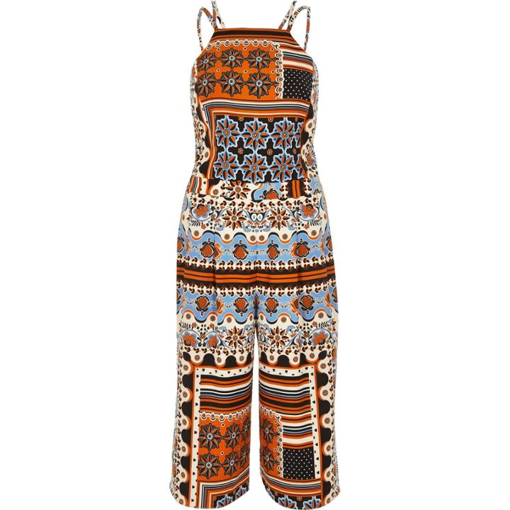River Island Womens Tile Print Strappy Cropped Jumpsuit