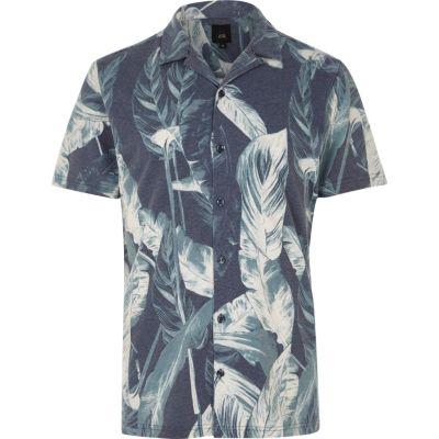 River Island Mens Leaf Revere Short Sleeve Slim Fit Shirt
