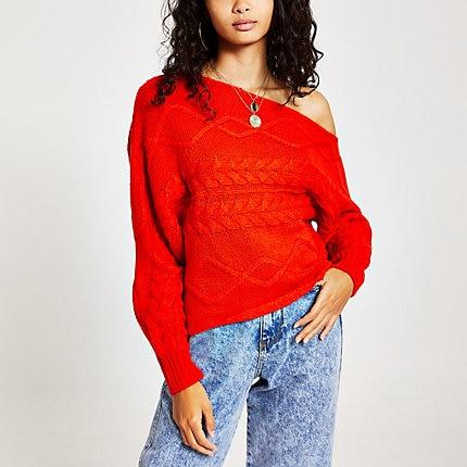 River Island Womens Asymmetric Bardot Knitted Jumper
