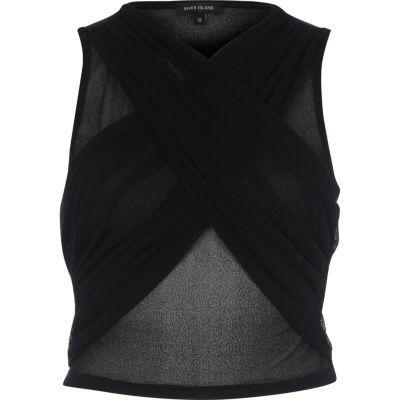 River Island Womens Mesh Ruched Wrap Front Crop Top