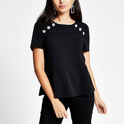 River Island Womens Diamante Button Peplum Top