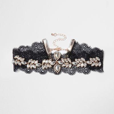 River Island Womens Lace Floral Jewel Embellished Choker