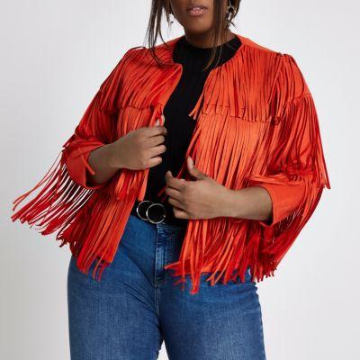 River Island Womens Plus Faux Suede Fringe Jacket